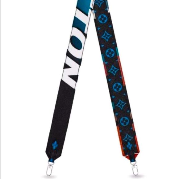 Louis Vuitton Bag Strap Black/Blue Race Collection Shoulder Bandouliere Monogram - Picture 1 of 10
